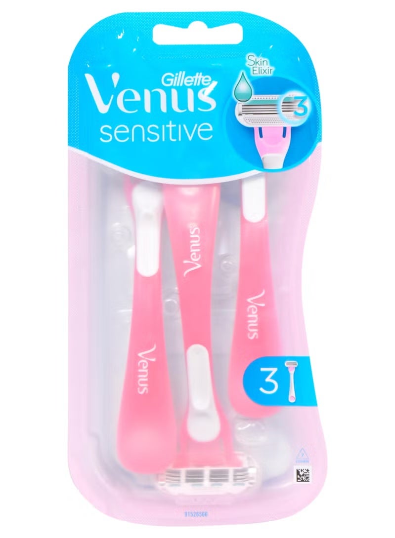Gillette Venus Sensitive Disposable Razors for Women - 3 Pieces - Smooth & Irritation Free (Packaging May Vary) - Image 1